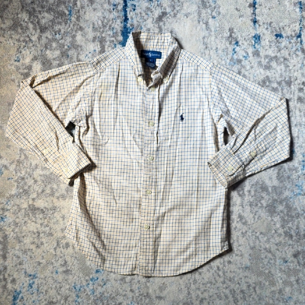 Ralph Lauren Youth‎ 6 Plaid Long Sleeve Button Down Shirt Navy Yellow